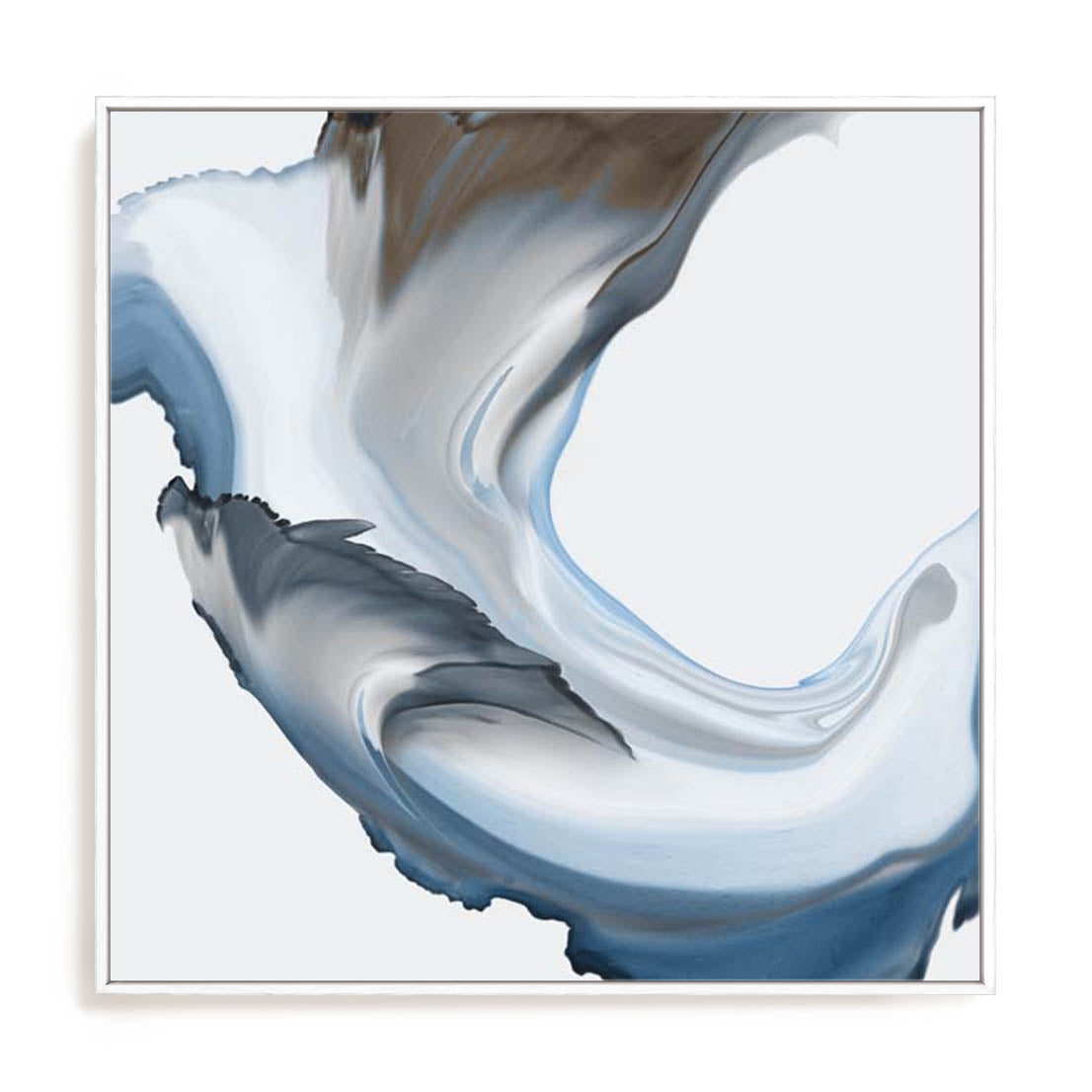 Wall Art Stretched Canvas In White  Frame - Liquid Blue Motion Ii Abstract Art