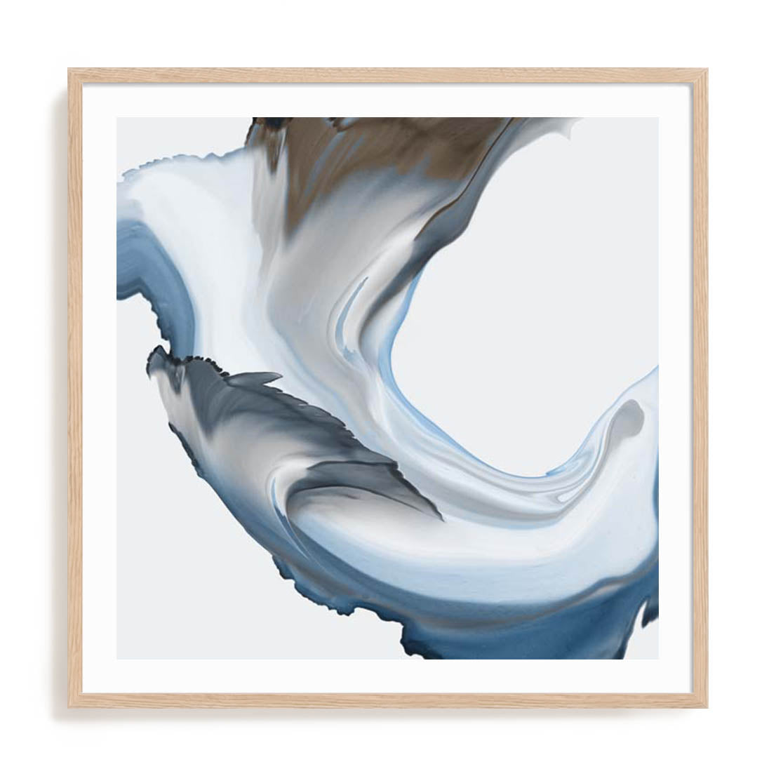 Wall Art Print Poster In Natural Oak Frame - Liquid Blue Motion Ii Abstract Art