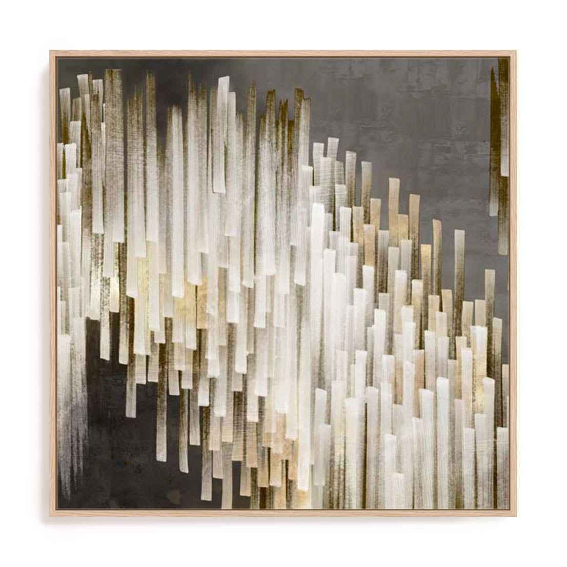 Wall Art Stretched Canvas In Natural Oak  Frame - Icicles I Abstract Art