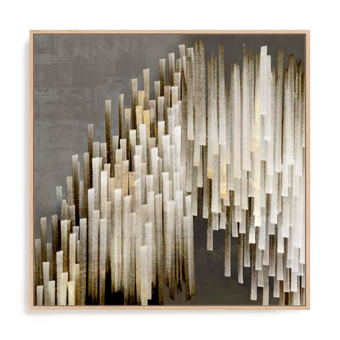 Wall Art Stretched Canvas In Natural Oak  Frame - Icicles Iii Abstract Art