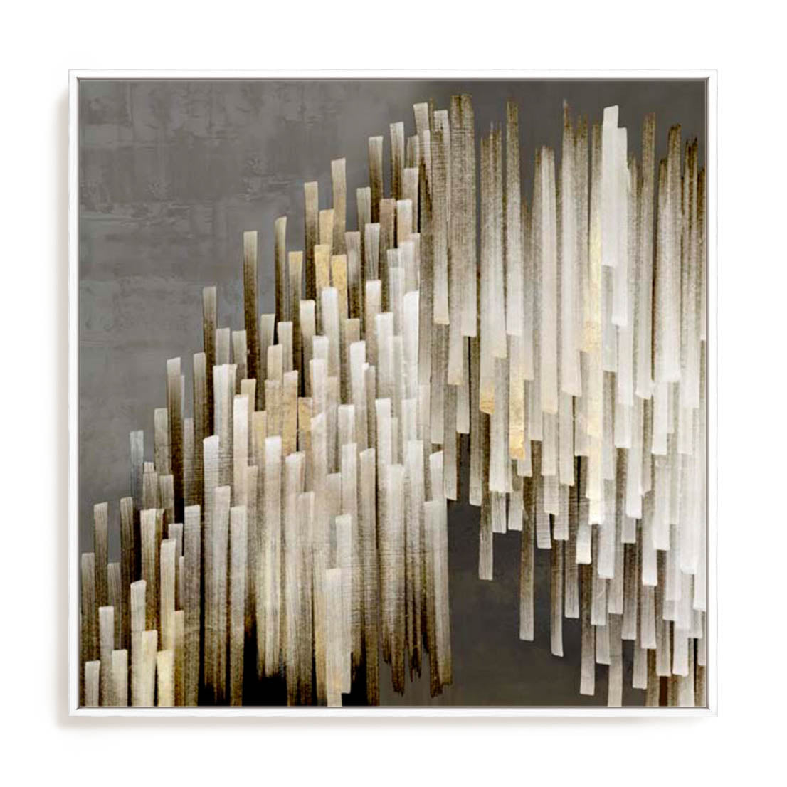Wall Art Stretched Canvas In White  Frame - Icicles Iii Abstract Art