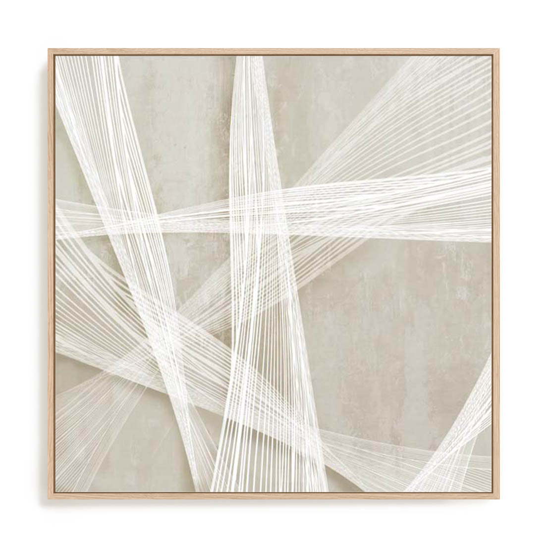 Wall Art Stretched Canvas In Natural Oak  Frame - Loomed Symmetry Ii Abstract Art