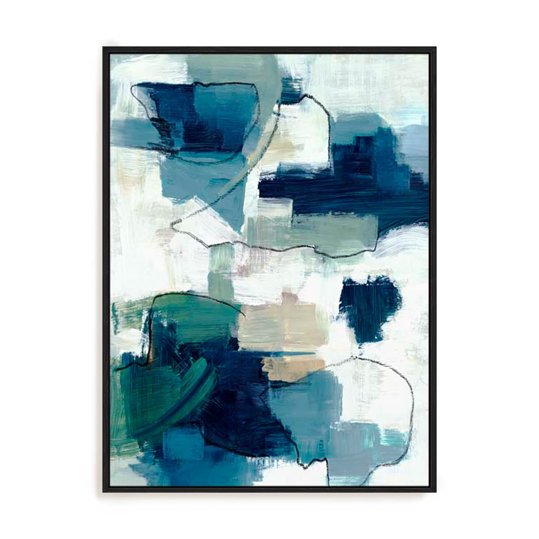 Wall Art Stretched Canvas In Black Frame - Sapphire Dreams Abstract Art