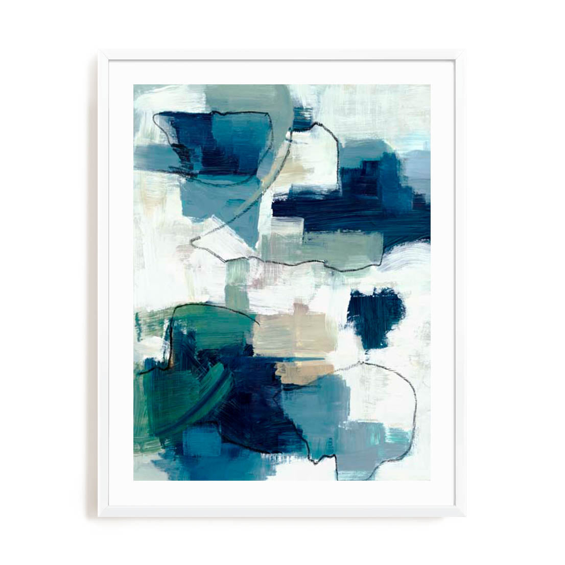 Wall Art Print Poster In White Frame - Sapphire Dreams Abstract Art