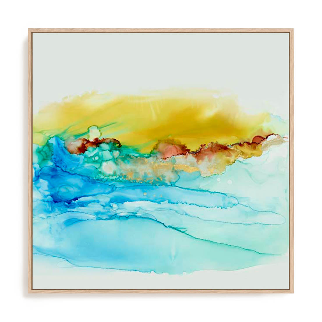 Wall Art Stretched Canvas In Natural Oak  Frame - Sky Alive Abstract Art