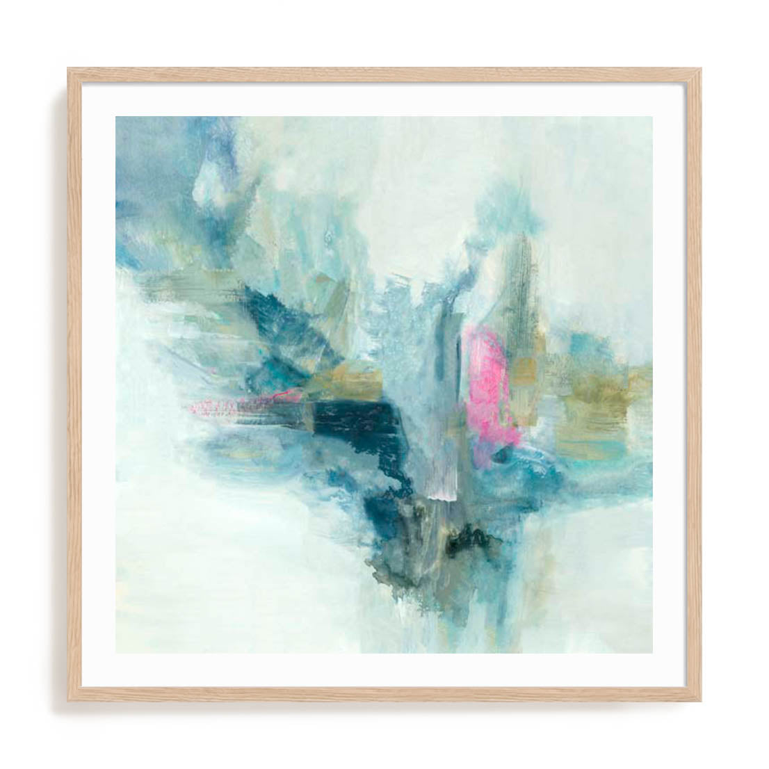 Wall Art Print Poster In Natural Oak Frame - Soft Fusion I Abstract Art
