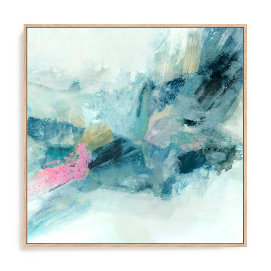 Wall Art Stretched Canvas In Natural Oak  Frame - Soft Fusion Ii Abstract Art