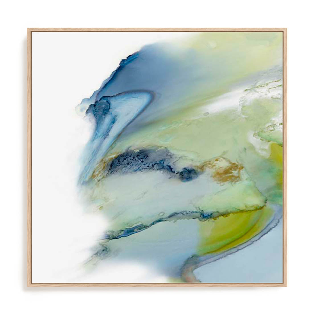 Wall Art Stretched Canvas In Natural Oak  Frame - Sapphire Edge Abstract Art