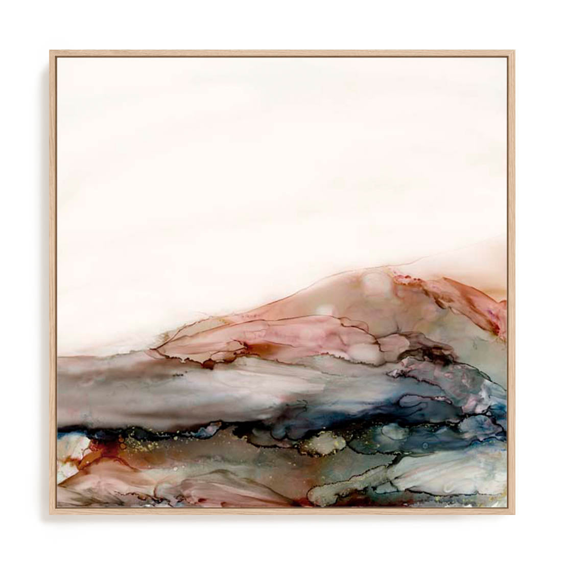 Wall Art Stretched Canvas In Natural Oak  Frame - Rocky Escape Landscape Art