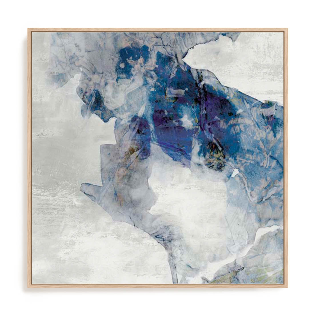 Wall Art Stretched Canvas In Natural Oak  Frame - Azure Swirl I Abstract Art