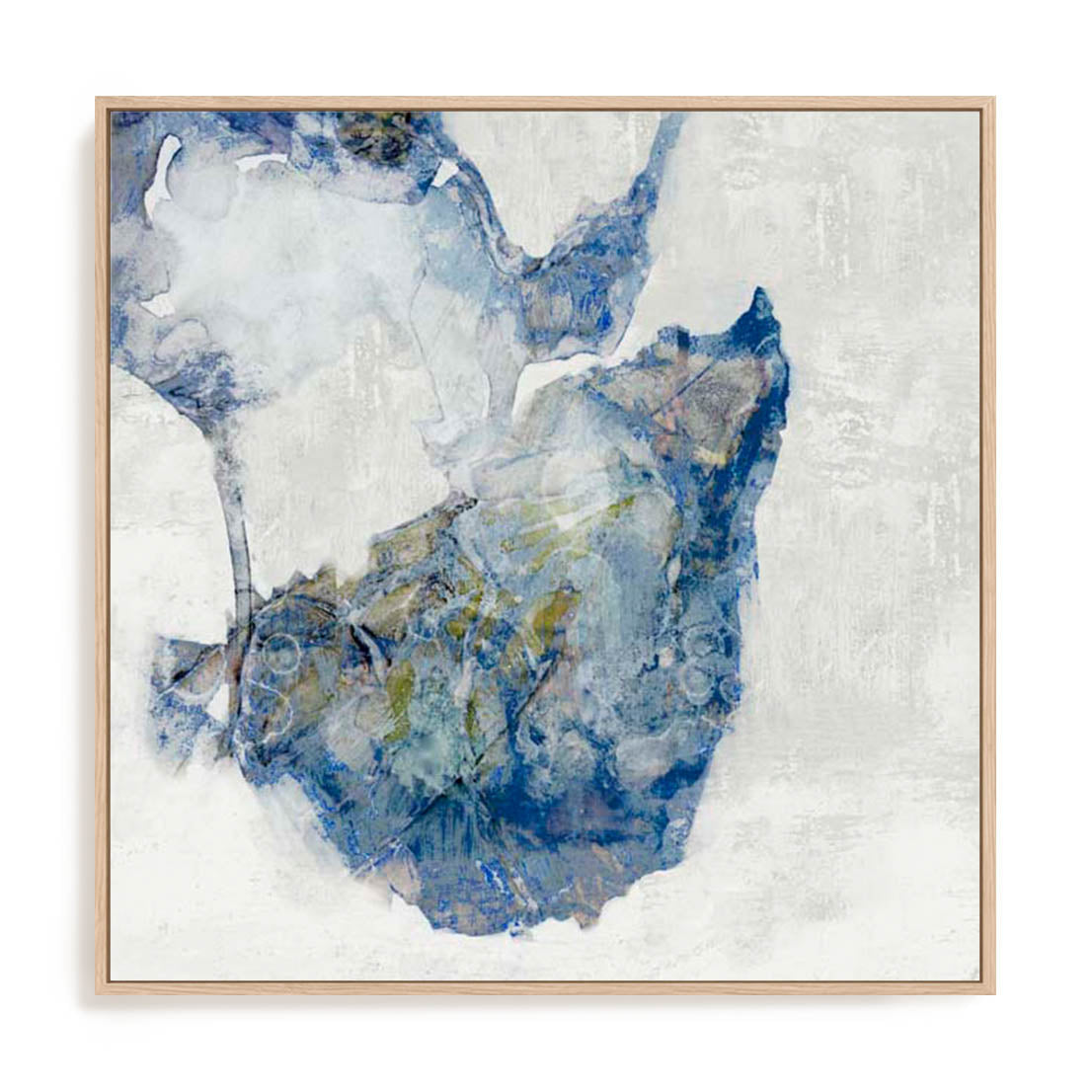 Wall Art Stretched Canvas In Natural Oak  Frame - Azure Swirl Ii Abstract Art