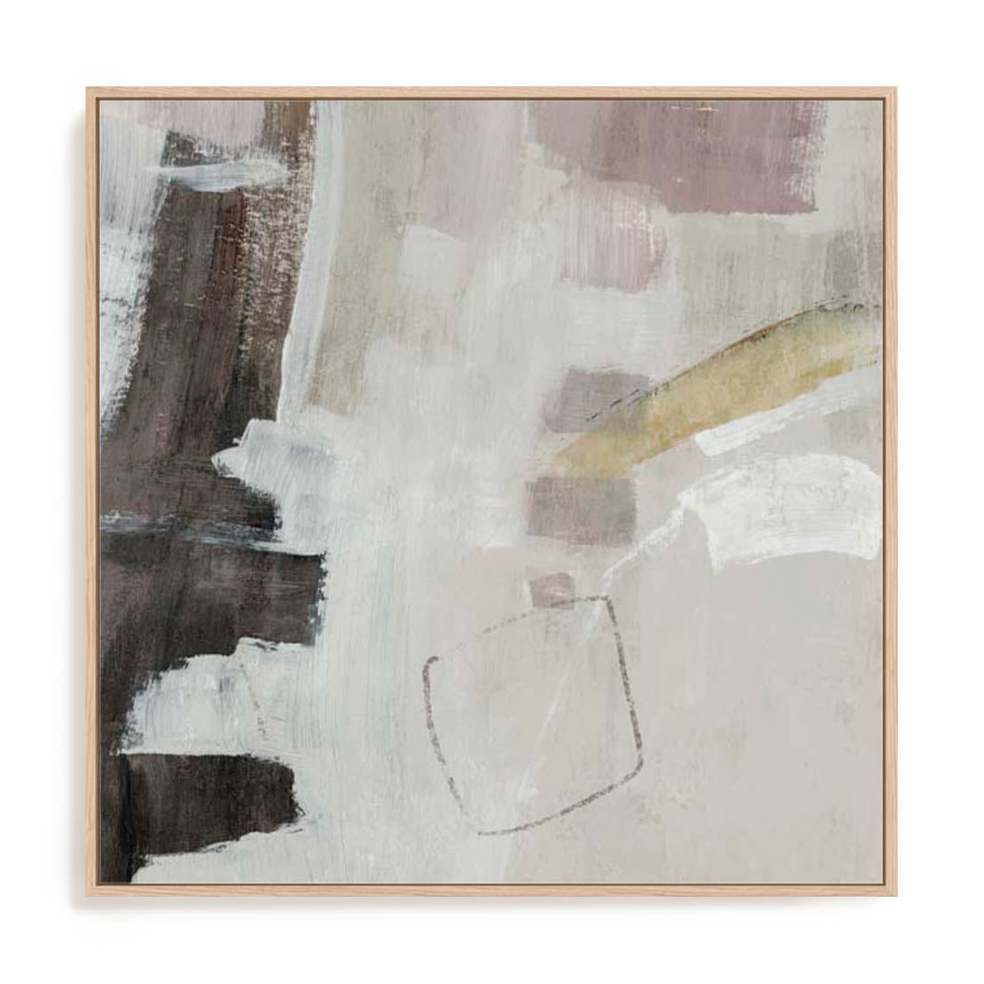 Wall Art Stretched Canvas In Natural Oak  Frame - Warm Simplicity Ii Abstract Art