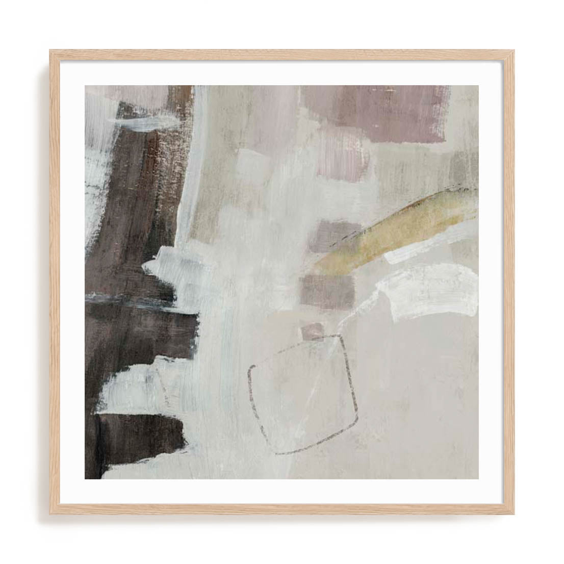 Wall Art Print Poster In Natural Oak Frame - Warm Simplicity Ii Abstract Art