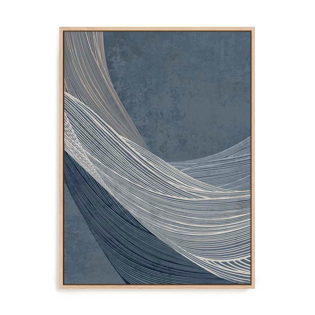 Wall Art Stretched Canvas In Natural Oak  Frame - Indigo Threads Ii Abstract Art