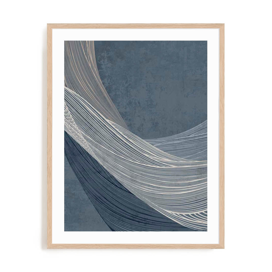 Wall Art Print Poster In Natural Oak Frame - Indigo Threads Ii Abstract Art