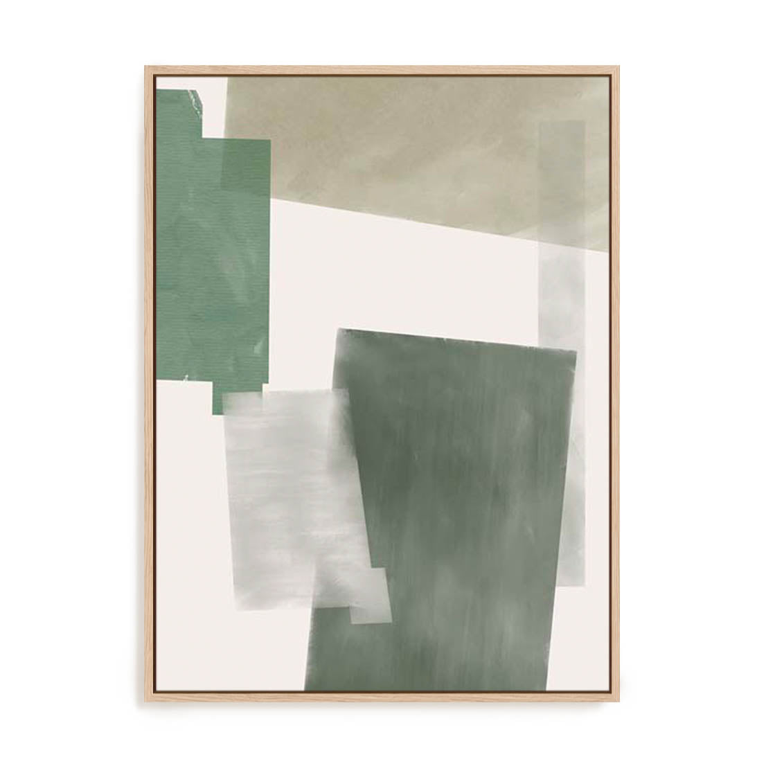 Wall Art Stretched Canvas In Natural Oak  Frame - Verdant Strata I Abstract Art