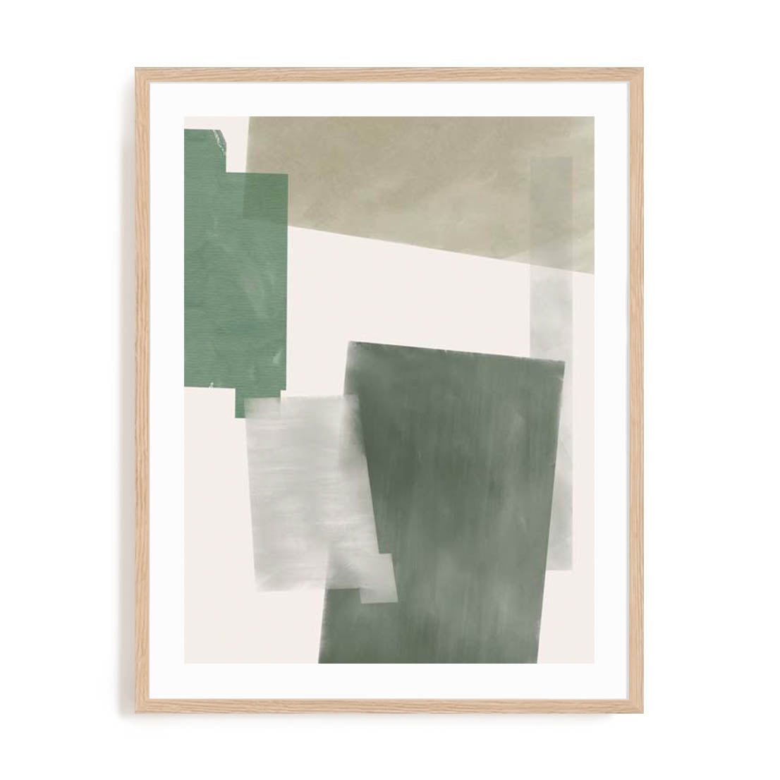 Wall Art Print Poster In Natural Oak Frame - Verdant Strata I Abstract Art