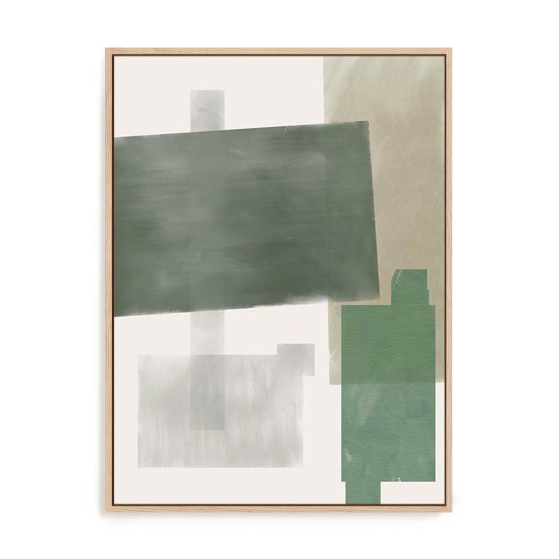 Wall Art Stretched Canvas In Natural Oak  Frame - Verdant Strata Ii Abstract Art