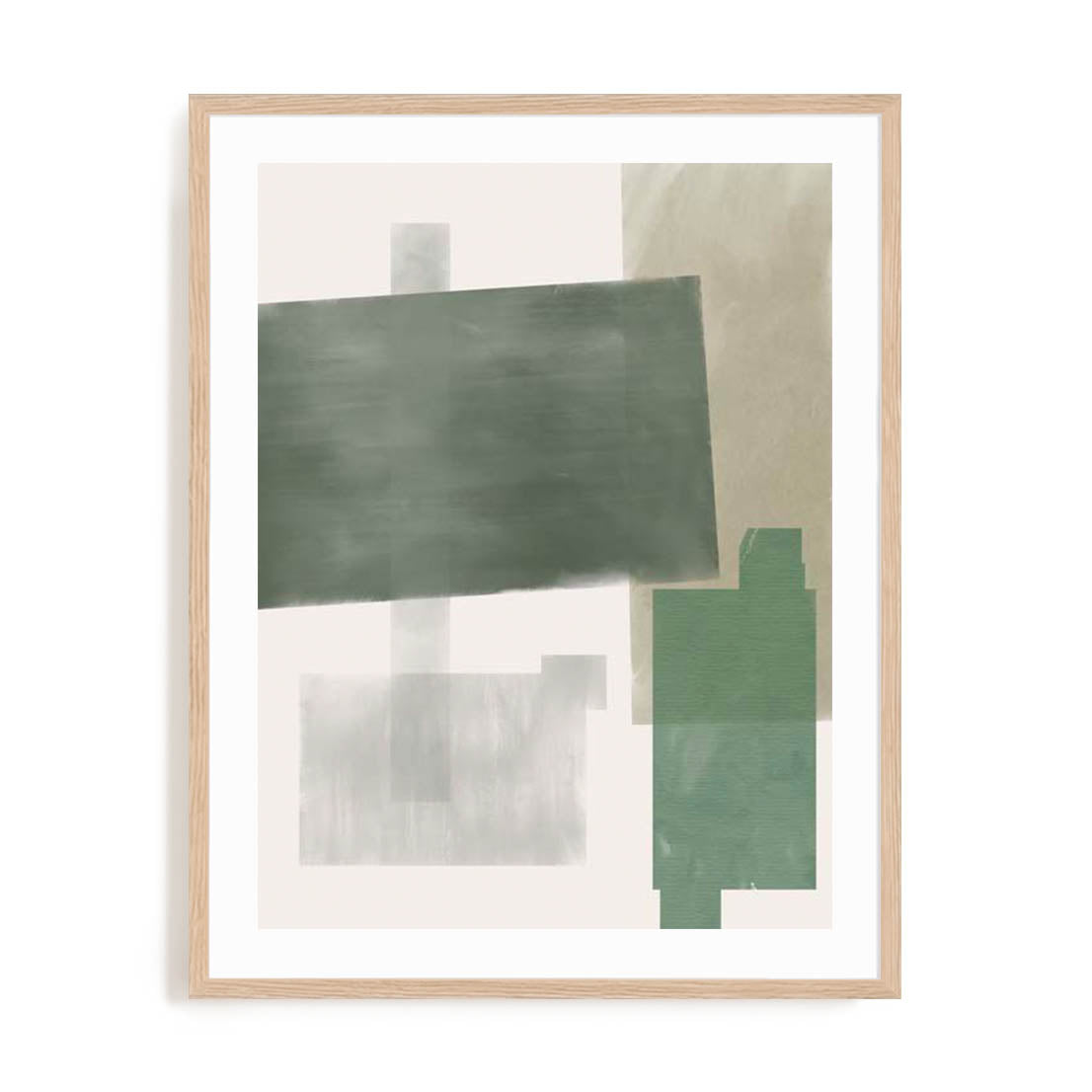 Wall Art Print Poster In Natural Oak Frame - Verdant Strata Ii Abstract Art