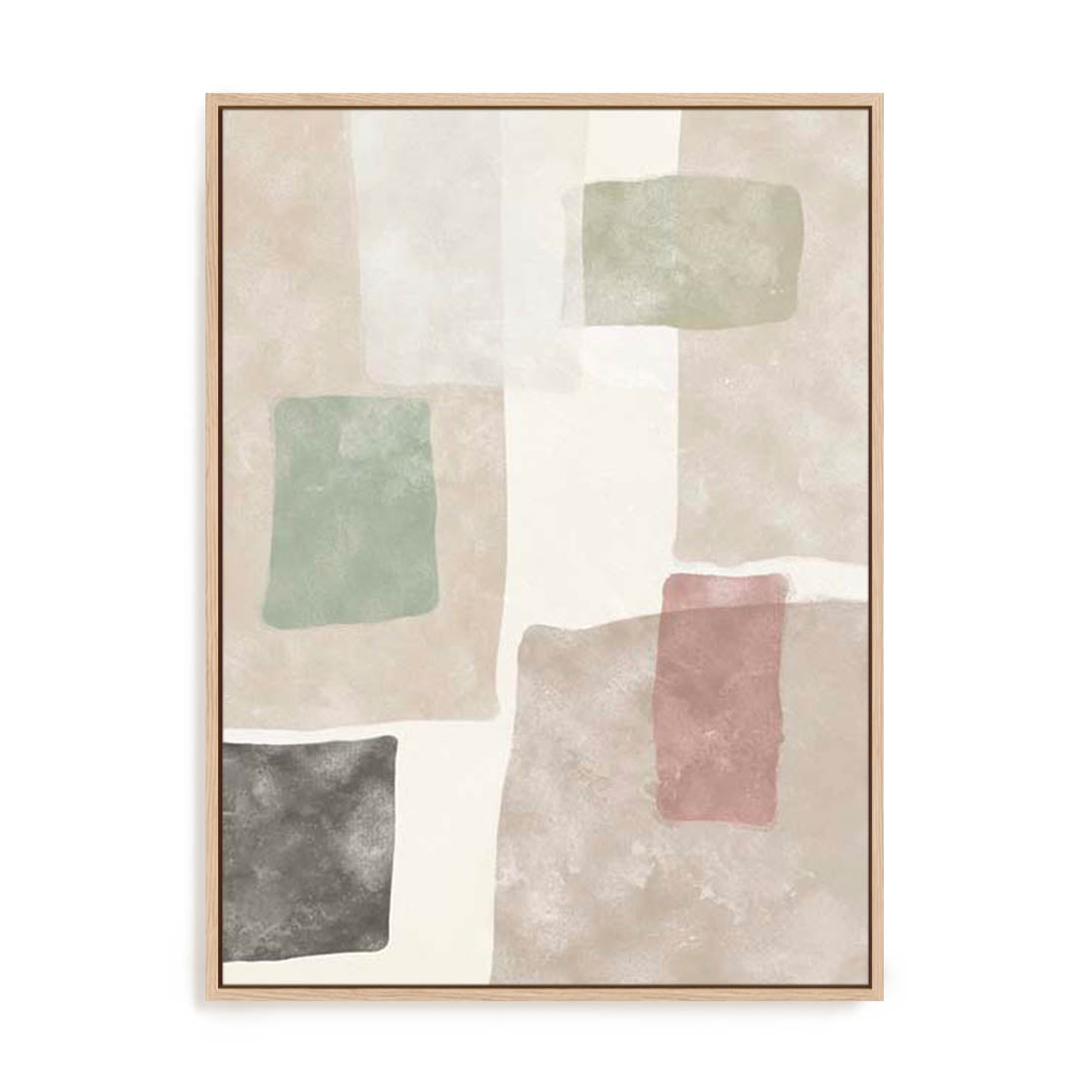 Wall Art Stretched Canvas In Natural Oak  Frame - Soft Segments I Abstract Art