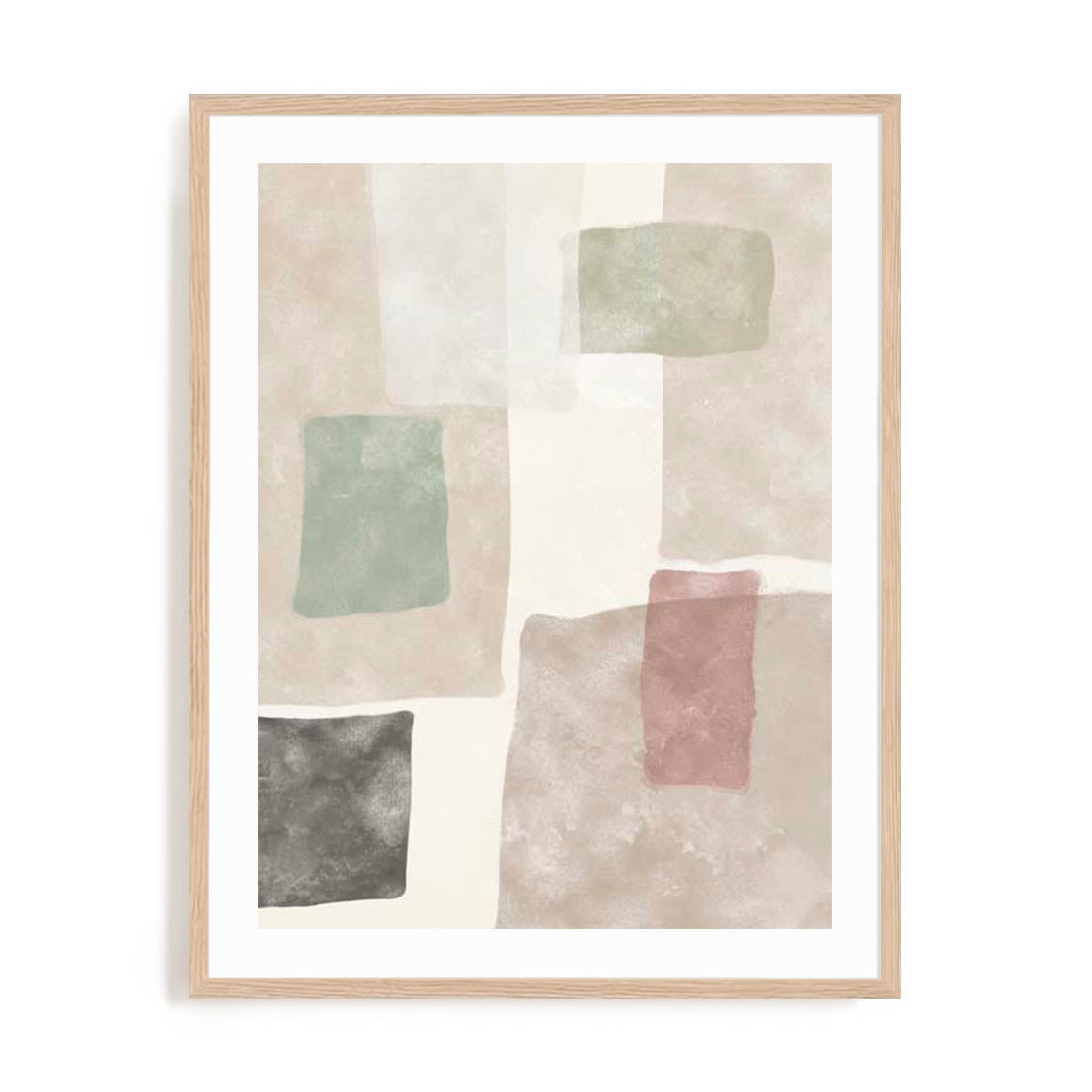 Wall Art Print Poster In Natural Oak Frame - Soft Segments I Abstract Art