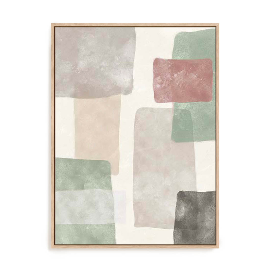 Wall Art Stretched Canvas In Natural Oak  Frame - Soft Segments Ii Abstract Art
