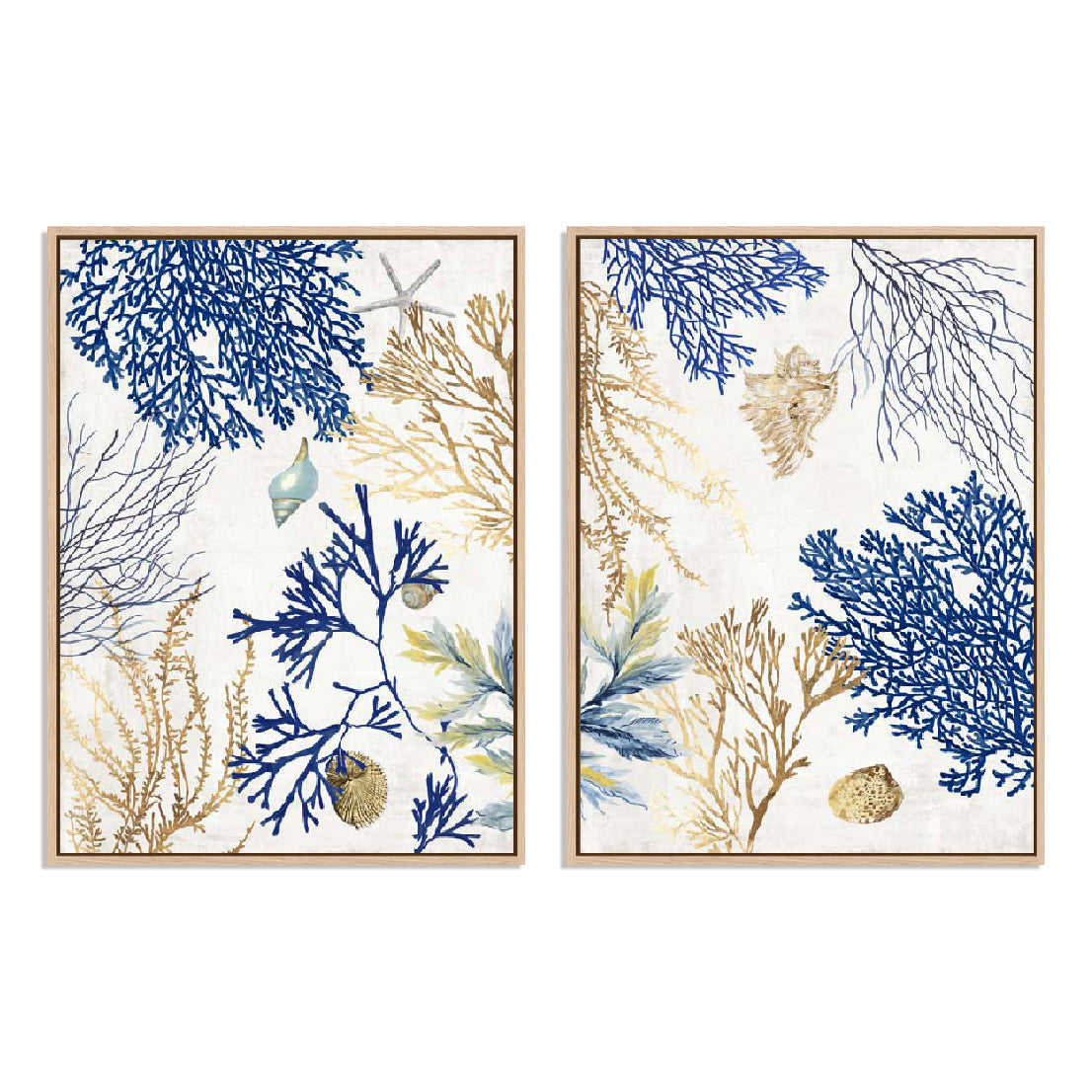 Soft Blue Corals I and II Wall Art