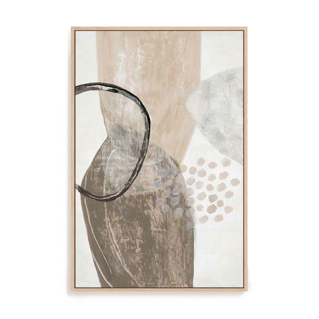 Wall Art Stretched Canvas In Natural Oak  Frame - Chasing Light I Abstract Art
