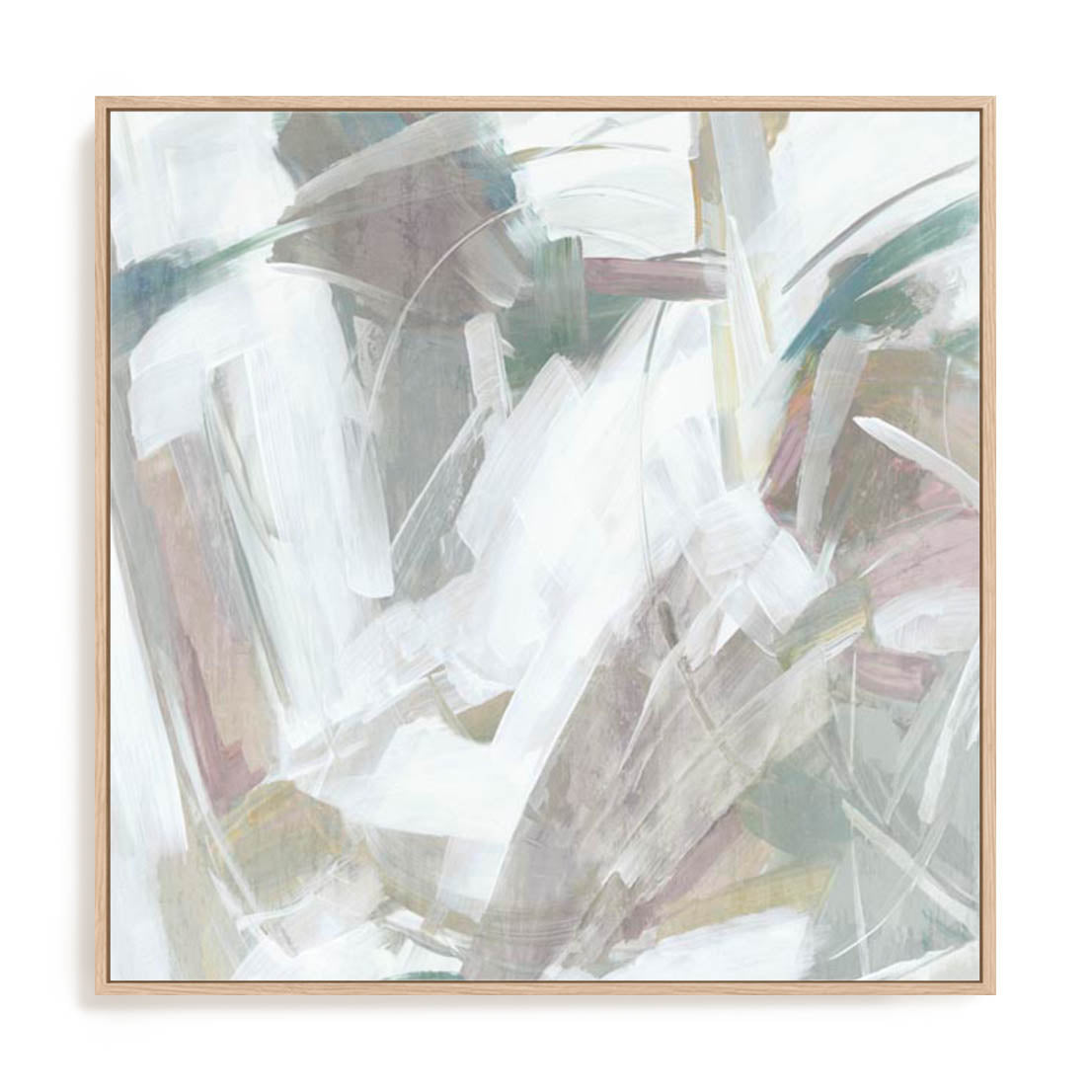Wall Art Stretched Canvas In Natural Oak  Frame - Muted Harmony I Abstract Art