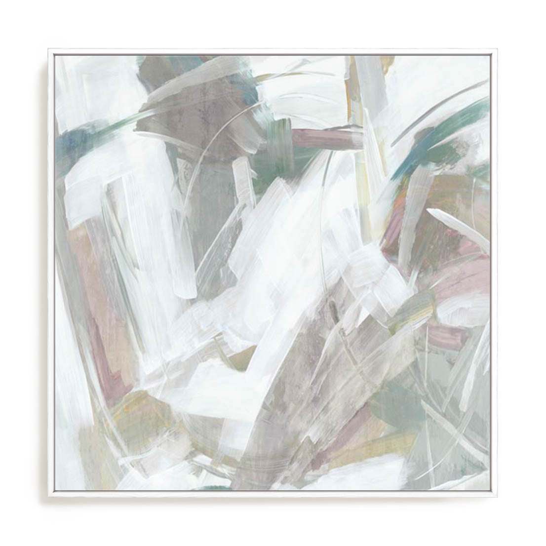 Wall Art Stretched Canvas In White  Frame - Muted Harmony I Abstract Art