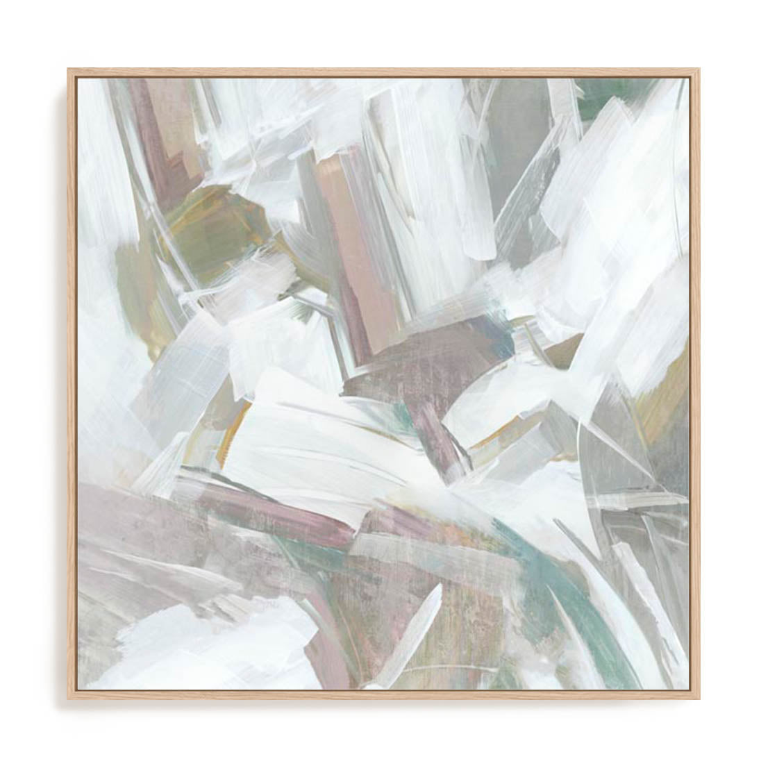 Wall Art Stretched Canvas In Natural Oak  Frame - Muted Harmony Ii Abstract Art