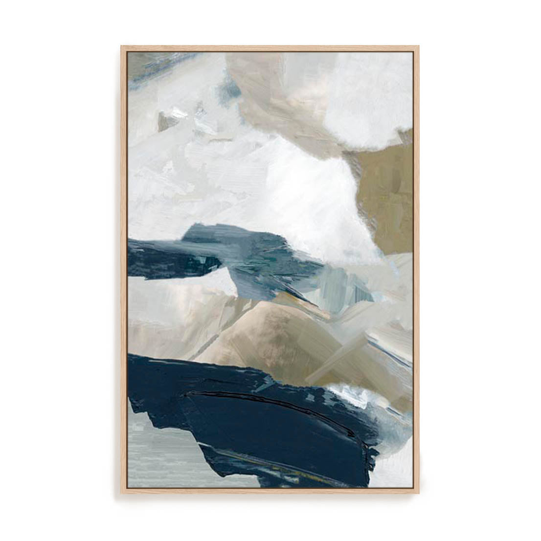 Wall Art Stretched Canvas In Natural Oak  Frame - Vivid Strokes I Abstract Art