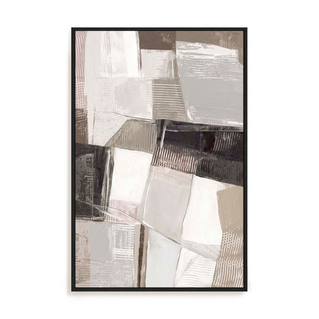 Wall Art Stretched Canvas In Black Frame - Modern Mosaic Abstract Art