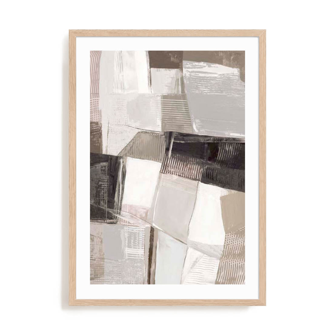 Wall Art Print Poster In Natural Oak Frame - Modern Mosaic Abstract Art