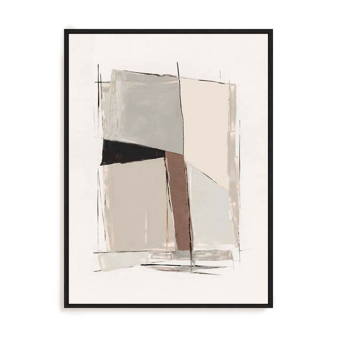 Wall Art Stretched Canvas In Black Frame - Structured Balance Ii Abstract Art