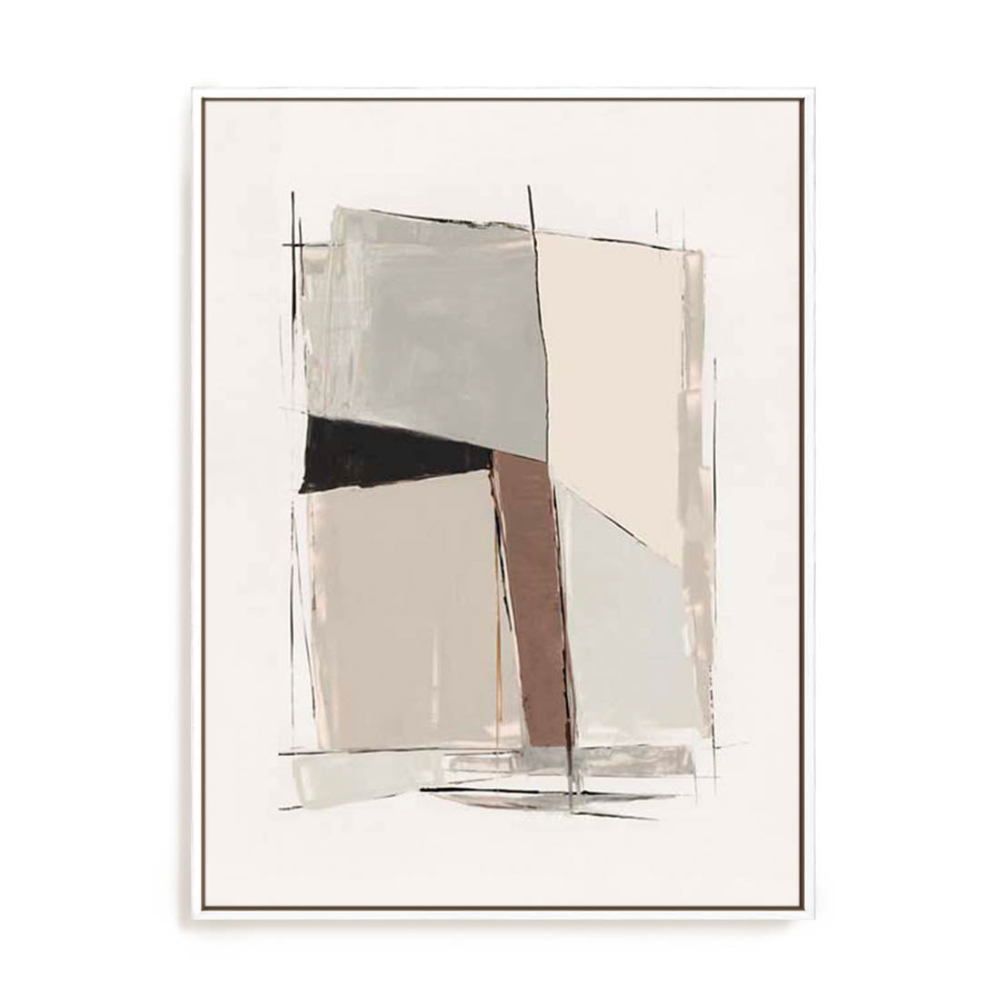 Wall Art Stretched Canvas In White  Frame - Structured Balance Ii Abstract Art