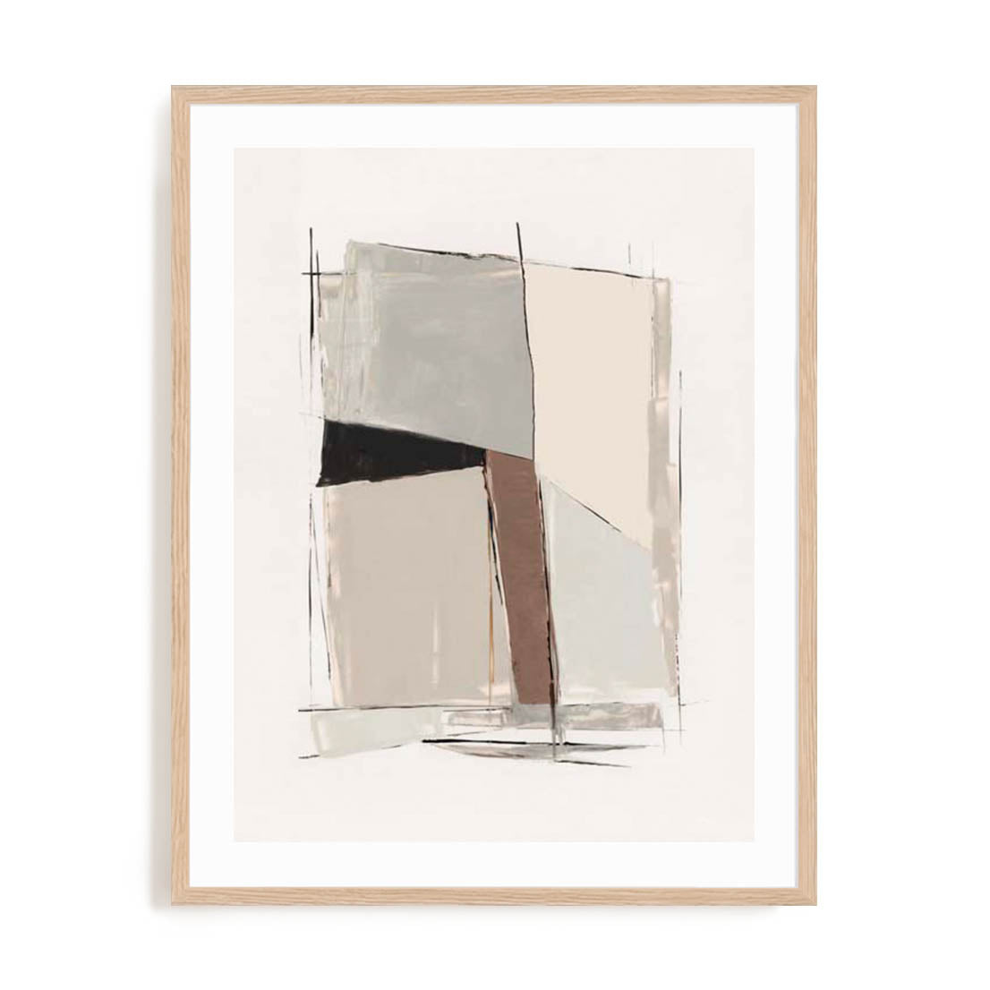 Wall Art Print Poster In Natural Oak Frame - Structured Balance Ii Abstract Art
