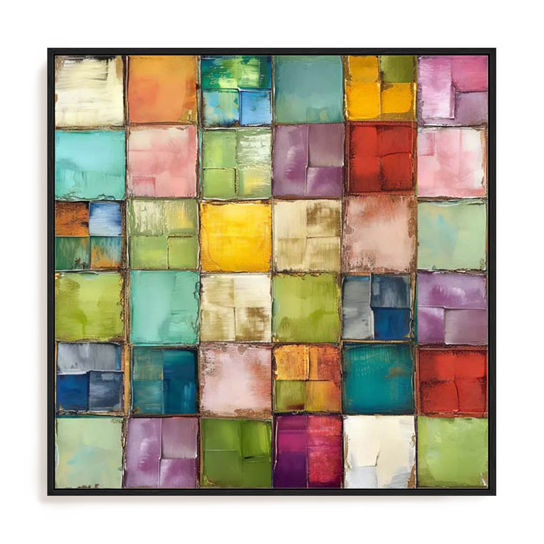 Wall Art Stretched Canvas In Black Frame - Prismatic Palette I Abstract Art