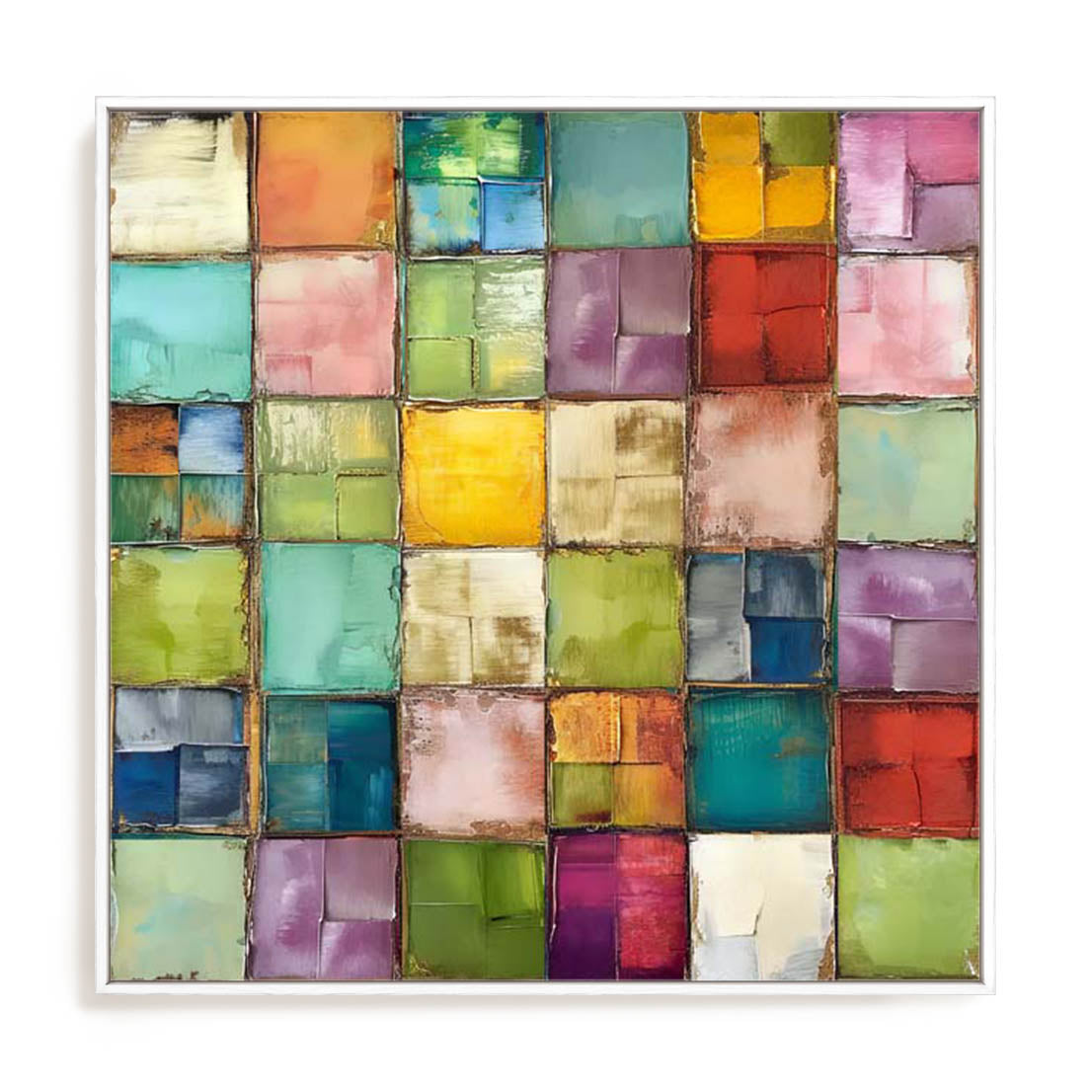 Wall Art Stretched Canvas In White  Frame - Prismatic Palette I Abstract Art