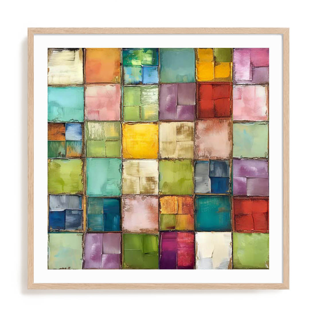 Wall Art Print Poster In Natural Oak Frame - Prismatic Palette I Abstract Art