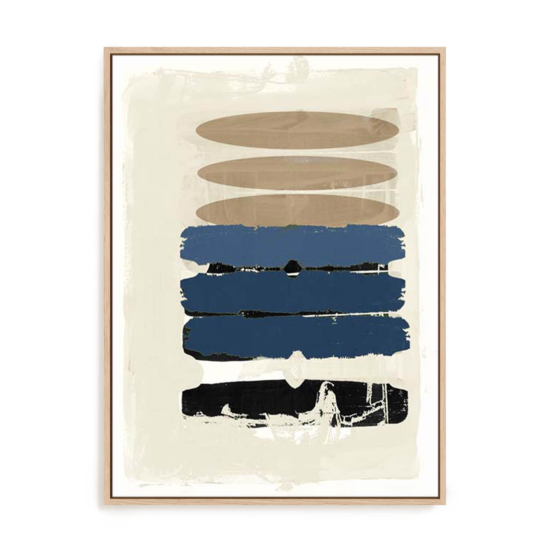 Wall Art Stretched Canvas In Natural Oak  Frame - Not Twisted Ii Blue Abstract Art