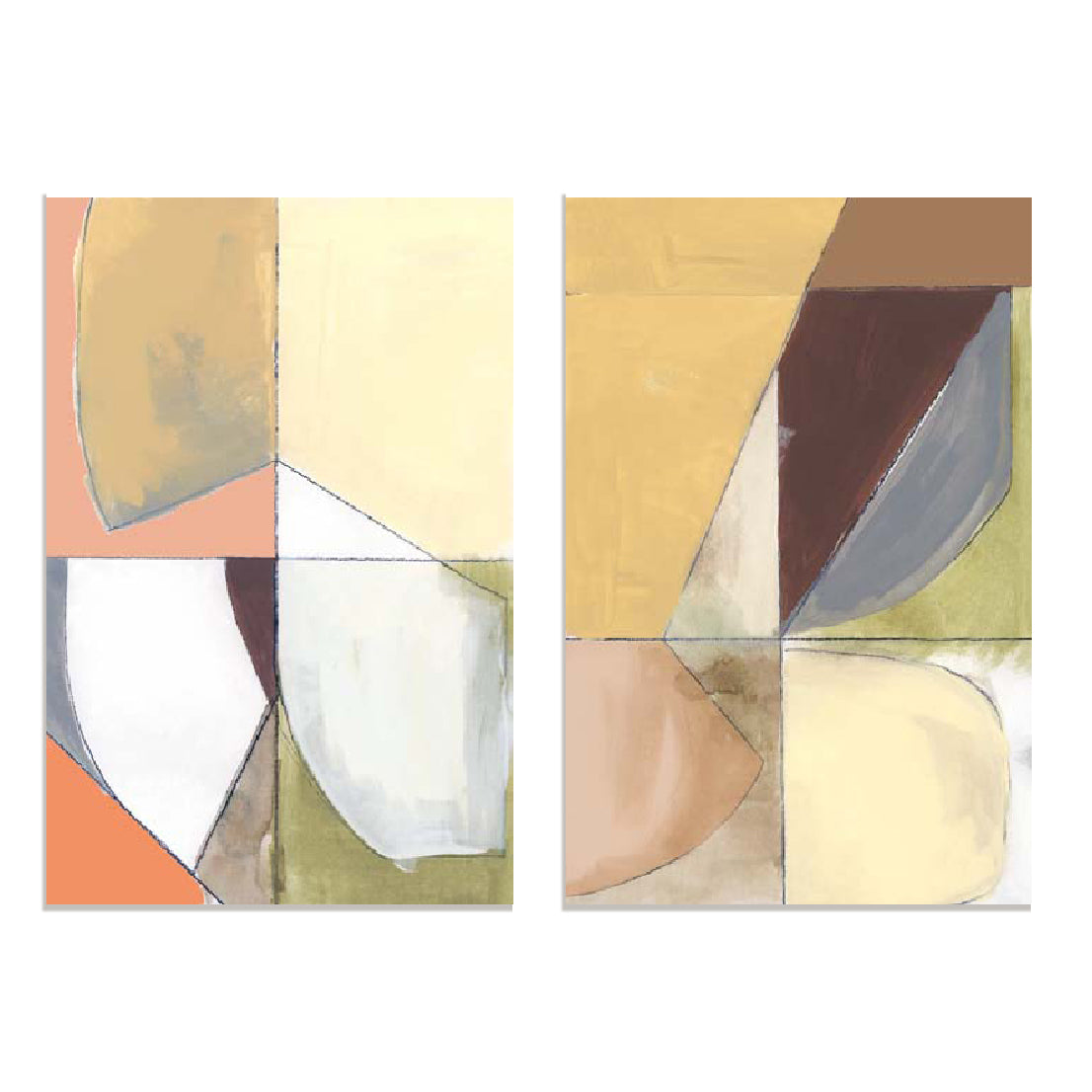 Divided Retro Shapes I And II Wall Art