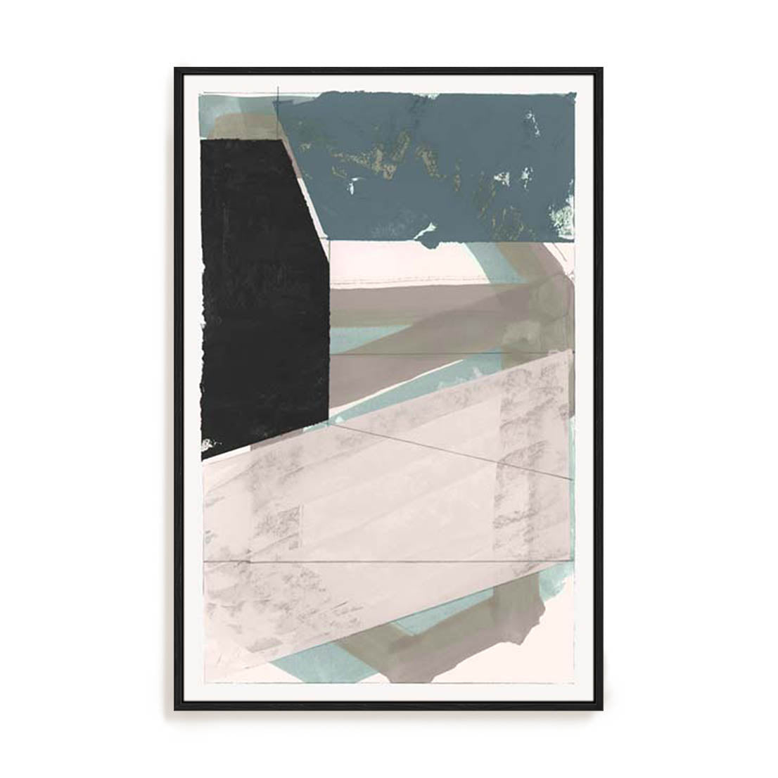 Wall Art Stretched Canvas In Black Frame - Gentle Geo I Blue Abstract Art