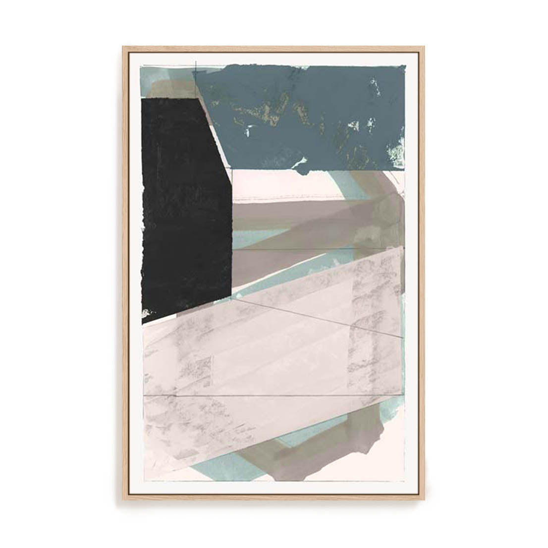 Wall Art Stretched Canvas In Natural Oak  Frame - Gentle Geo I Blue Abstract Art