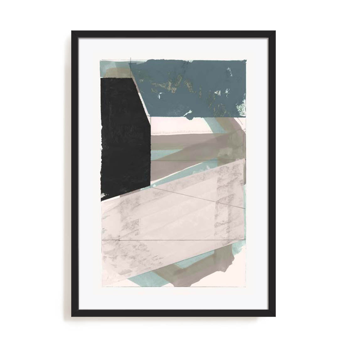 Wall Art Print Poster In Black Frame - Gentle Geo I Blue Abstract Art