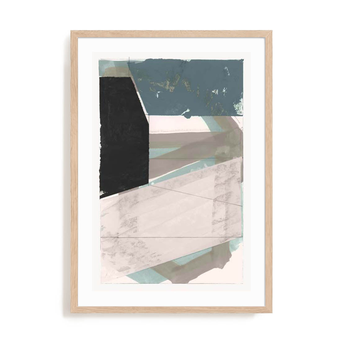 Wall Art Print Poster In Natural Oak Frame - Gentle Geo I Blue Abstract Art