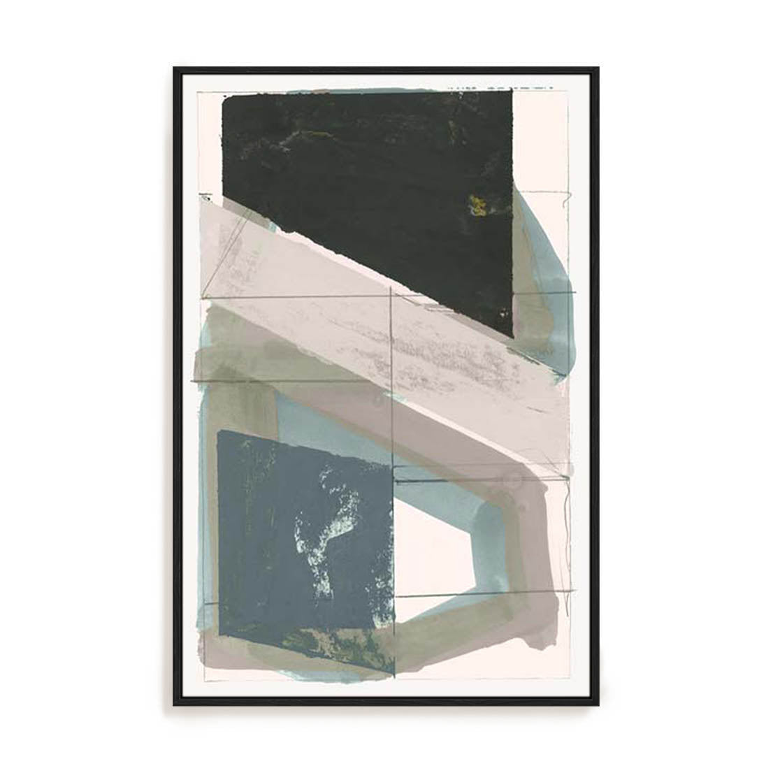 Wall Art Stretched Canvas In Black Frame - Gentle Geo Ii Blue Abstract Art