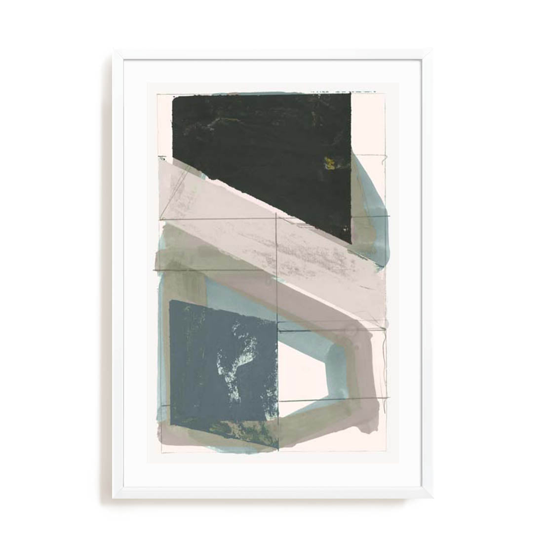 Wall Art Print Poster In White Frame - Gentle Geo Ii Blue Abstract Art