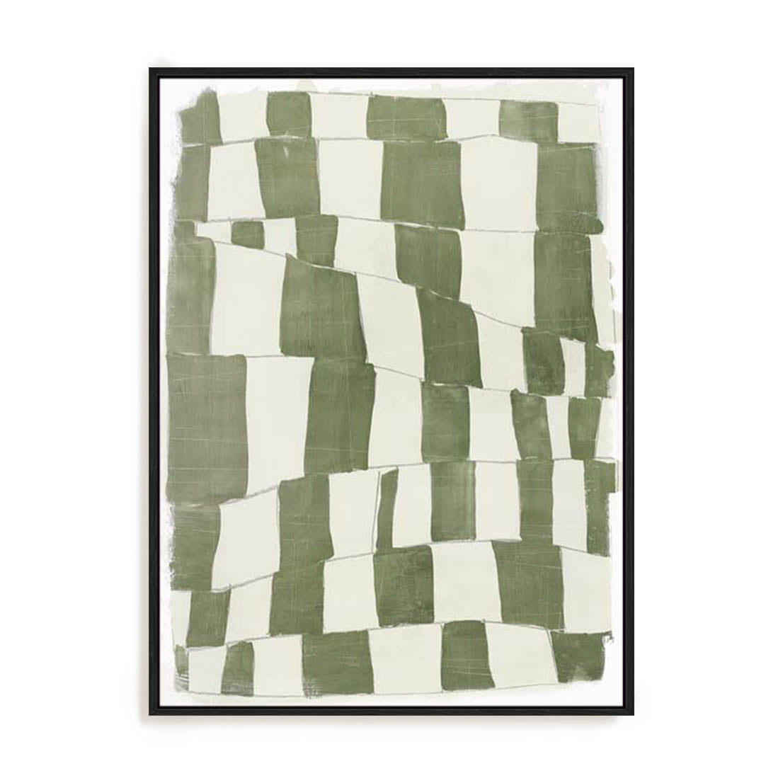 Wall Art Stretched Canvas In Black Frame - Distorted Grid I Abstract Art