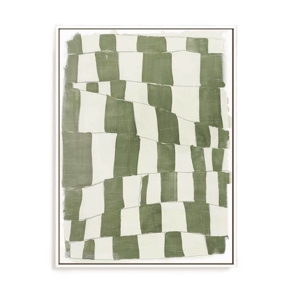 Wall Art Stretched Canvas In White  Frame - Distorted Grid I Abstract Art